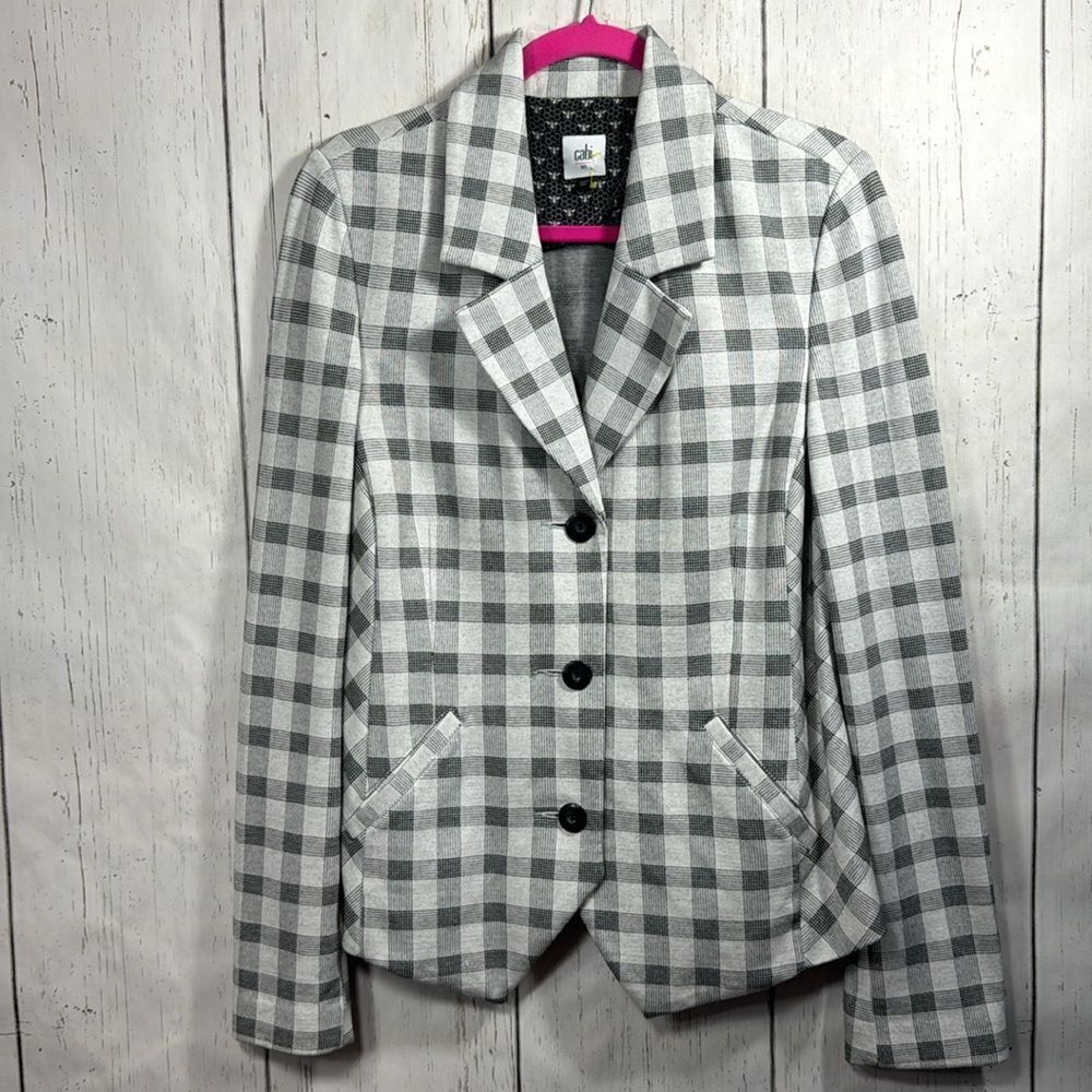Cabi Gray Gingham Check Blazer Preppy Tailored Business Casual Jacket Workwear - Picture 5 of 16